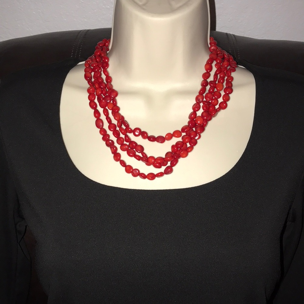 Red beaded 4 layer Necklace